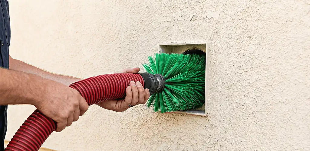 Air duct cleaning brush removing debris from a vent opening in Jersey City, NJ