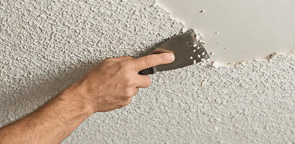 Popcorn ceiling removal scraping off textured ceiling finish in Jersey City, NJ