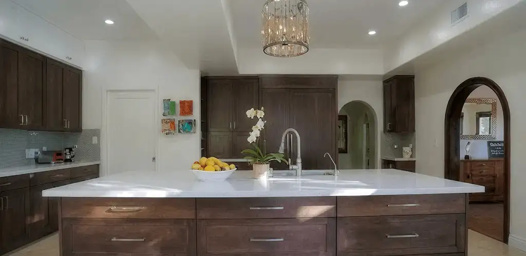 Cabinet refacing project with updated kitchen cabinets and island in Jersey City, NJ