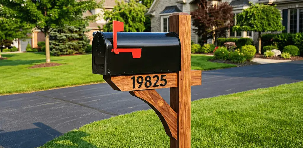 New mailbox installation with post and address number for a home in Jersey City, NJ