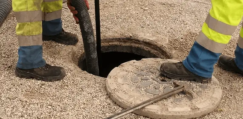 Drain cleaning crew clearing a sewer access point with professional equipment in Jersey City, NJ